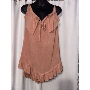 NEW WITH TAGS Beautiful Easel Easel Women CARMEL Brown Plunge V Neck Tiered BLOU